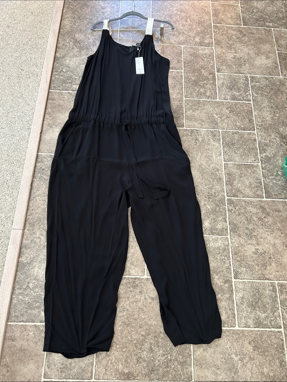 Eileen Fisher Black Sleeveless Drawstring-Waist Jumpsuit